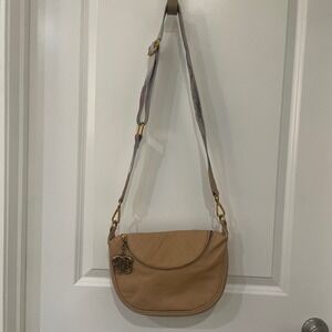 Sharif 1827 Tan Pebbled Leather Chevron Quilted Crossbody Bag with Panther Charm
